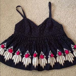 Anthropologie cropped eyelet top